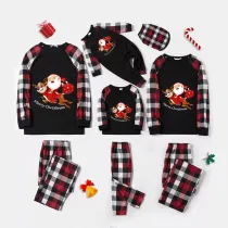 Christmas Matching Family Pajamas Exclusive Design Santa Claus and Deer Gift Box Black Red Plaids Pajamas Set