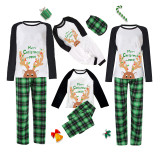 Christmas Matching Family Pajamas Exclusive Design Mery Christmas Anlter with Lights Green Plaids Pajamas Set