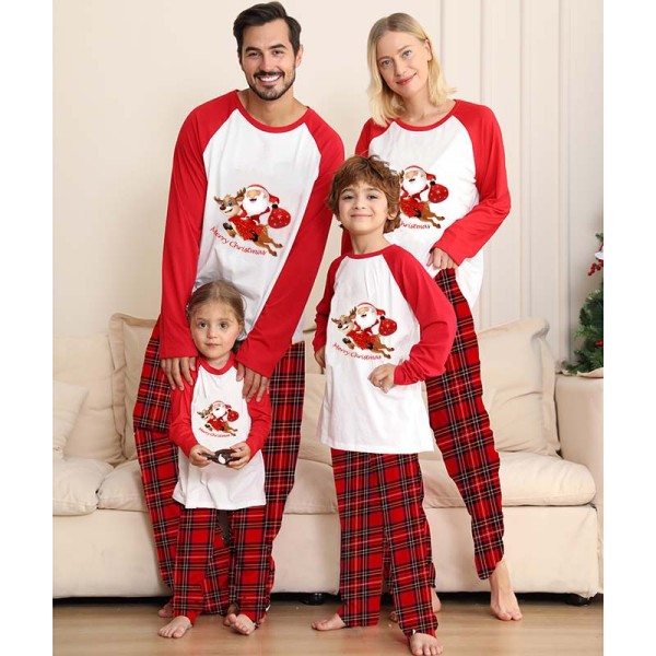 Christmas Matching Family Pajamas Exclusive Design Santa Claus and Deer Gift Box Gray Pajamas Set