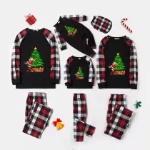 Christmas Matching Family Pajamas Exclusive Design Santa Decorat The Xmas Tree Black Red Plaids Pajamas Set