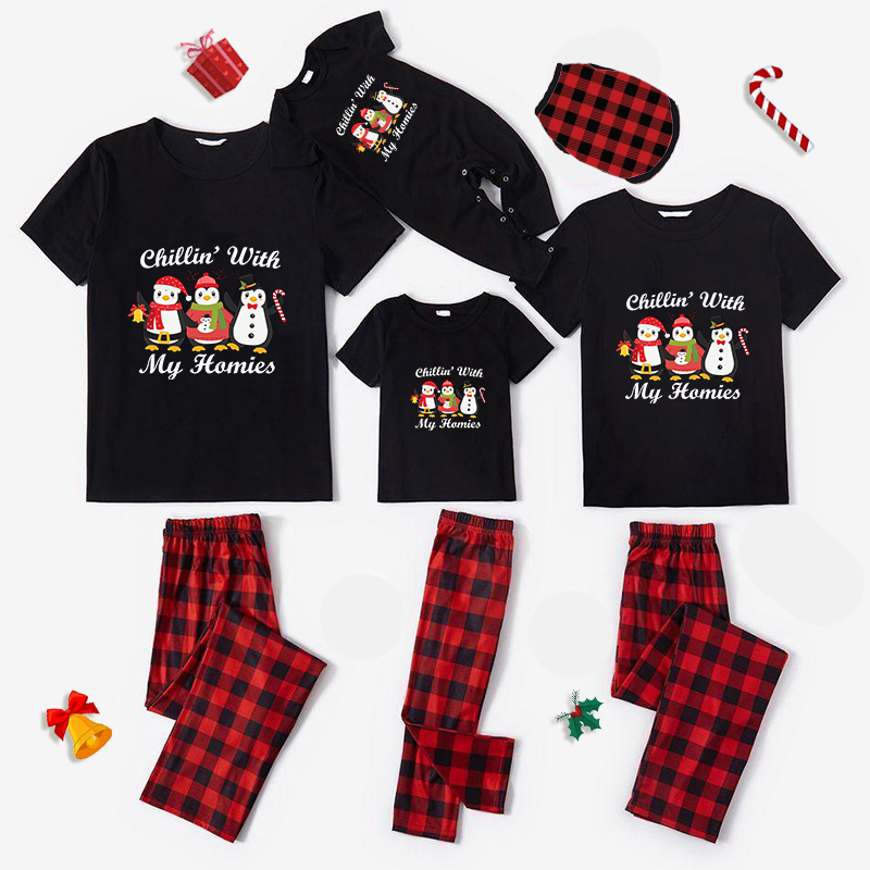 Christmas Matching Family Pajamas Exclusive Design Three Penguins Chillin With My Homies Black Pajamas Set