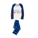 Christmas Matching Family Pajamas Exclusive Design Dinosaur and Santa Claus Blue Plaids Pajamas Set