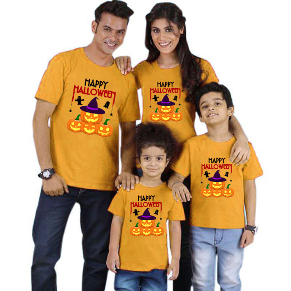 Halloween Matching Family Tops Witch Hat Pumpkins White T-shirts