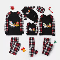 Christmas Matching Family Pajamas Santa Claus and Unicorn Black Red Plaids Pajamas Set