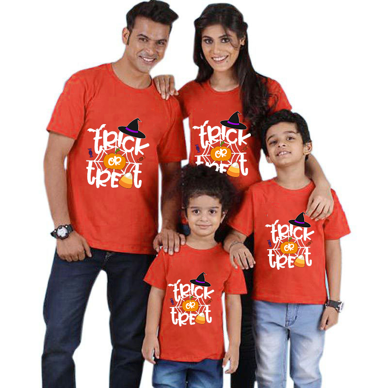 Halloween Matching Family Tops Pumpkin Witch Hat Trick Or Treat T-shirts