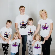 Halloween Matching Family Tops Witch Hat Unicorn T-shirts