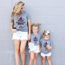 Halloween Matching Family Tops Witch Trick Or Treat Gray T-shirts