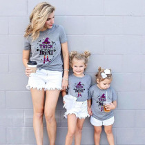 Halloween Matching Family Tops Witch Trick Or Treat Gray T-shirts