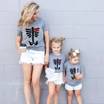 Halloween Matching Family Tops Skeleton Heart T-shirts