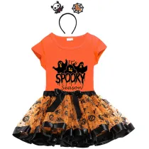 Halloween Toddler Girl 3PCS Cosplay It's Spooky Season Ghosts T-shirt Tutu Dresses Sets with Headband Dress Up