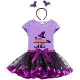 Halloween Toddler Girl 3PCS Cosplay Witch Hat Boots T-shirt Tutu Dresses Sets with Headband Dress Up