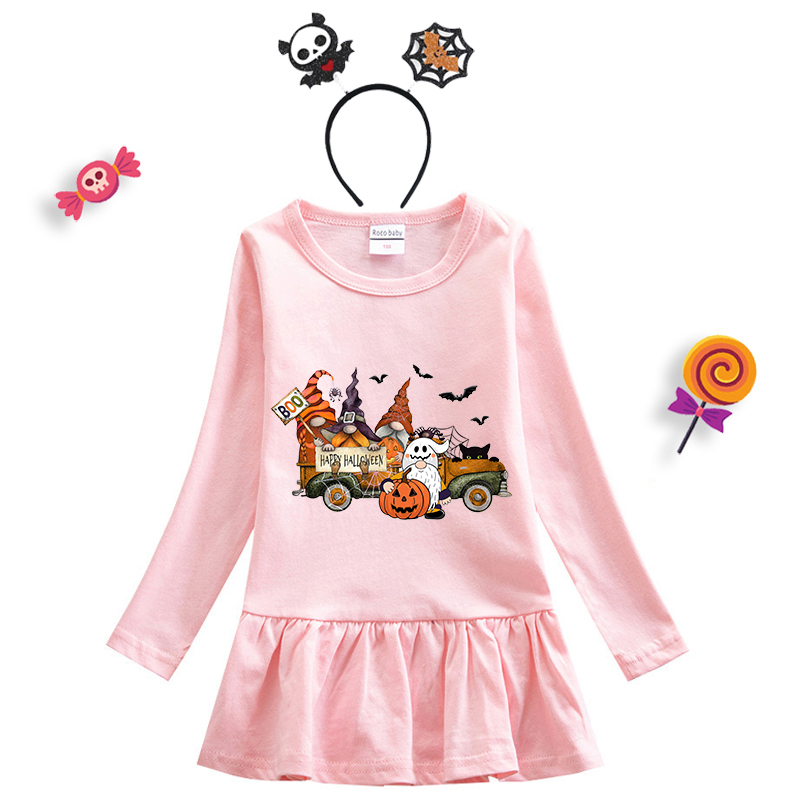 Halloween Toddler Girl 2PCS Cosplay Gnomies In The Car Long Sleeve Tutu Dresses with Headband Dress Up