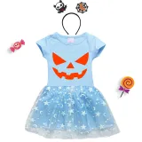 Halloween Toddler Girl 2PCS Cosplay Pumpkin Ghostface Short Sleeve Tutu Dresses with Headband Dress Up