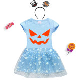 Halloween Toddler Girl 2PCS Cosplay Pumpkin Ghostface Short Sleeve Tutu Dresses with Headband Dress Up