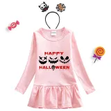 Halloween Toddler Girl 2PCS Cosplay Ghost Faces Long Sleeve Tutu Dresses with Headband Dress Up