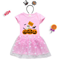 Halloween Toddler Girl 2PCS Cosplay Pumpkins Ghost Boo Short Sleeve Tutu Dresses with Headband Dress Up