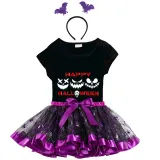 Halloween Toddler Girl 3PCS Cosplay Ghost Faces T-shirt Tutu Dresses Sets with Headband Dress Up