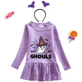 Halloween Toddler Girl 2PCS Cosplay Let's Go Ghouls Ghost Long Sleeve Tutu Dresses with Headband Dress Up