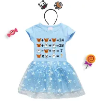 Halloween Toddler Girl 2PCS Cosplay Arithmetics Short Sleeve Tutu Dresses with Headband Dress Up