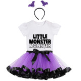 Halloween Toddler Girl 3PCS Cosplay Little Monster T-shirt Tutu Dresses Sets with Headband Dress Up