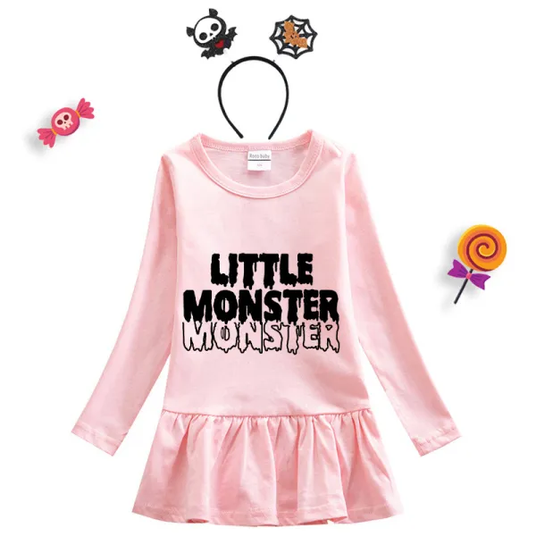 Halloween Toddler Girl 2PCS Cosplay Little Monster Long Sleeve Tutu Dresses with Headband Dress Up