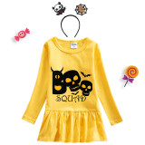 Halloween Toddler Girl 2PCS Cosplay Boo Squad Skulls Long Sleeve Tutu Dresses with Headband Dress Up
