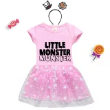 Halloween Toddler Girl 2PCS Cosplay Little Monster Short Sleeve Tutu Dresses with Headband Dress Up