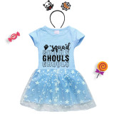 Halloween Toddler Girl 2PCS Cosplay Squad Ghouls Short Sleeve Tutu Dresses with Headband Dress Up