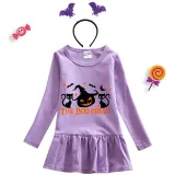 Halloween Toddler Girl 2PCS Cosplay Boo Crew Cats Pumpkin Long Sleeve Tutu Dresses with Headband Dress Up