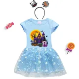 Halloween Toddler Girl 2PCS Cosplay The Castle And Witch Short Sleeve Tutu Dresses with Headband Dress Up