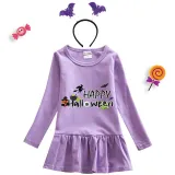 Halloween Toddler Girl 2PCS Cosplay Happy Halloween Long Sleeve Tutu Dresses with Headband Dress Up