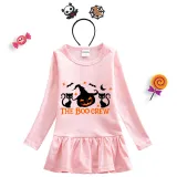 Halloween Toddler Girl 2PCS Cosplay Boo Crew Cats Pumpkin Long Sleeve Tutu Dresses with Headband Dress Up