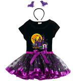 Halloween Toddler Girl 3PCS Cosplay The Castle And Witch T-shirt Tutu Dresses Sets with Headband Dress Up