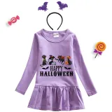 Halloween Toddler Girl 2PCS Cosplay Four Cats Long Sleeve Tutu Dresses with Headband Dress Up