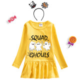 Halloween Toddler Girl 2PCS Cosplay Squad Ghouls T-shirt Long Sleeve Tutu Dresses with Headband Dress Up