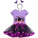 Halloween Toddler Girl 3PCS Cosplay Boo Crew Cats Pumpkin T-shirt Tutu Dresses Sets with Headband Dress Up