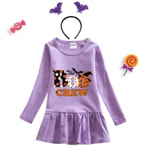 Halloween Toddler Girl 2PCS Cosplay The Boo Crew Bats Long Sleeve Tutu Dresses with Headband Dress Up