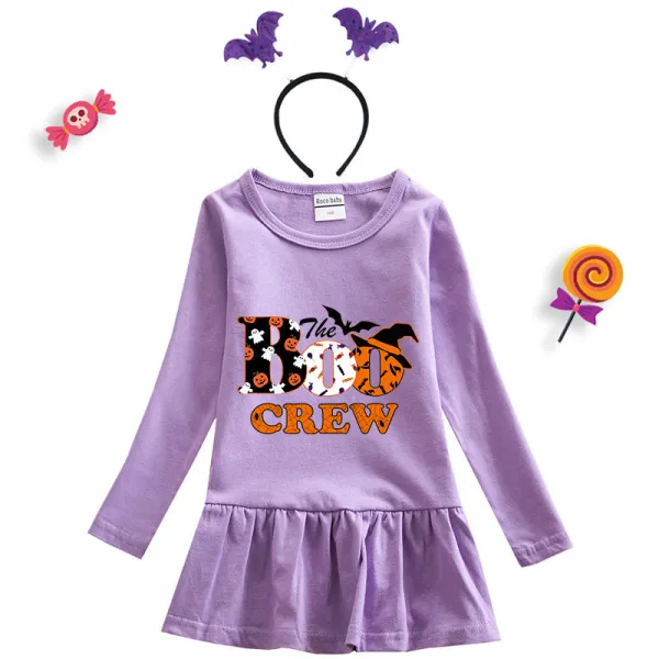 Halloween Toddler Girl 2PCS Cosplay The Boo Crew Bats Long Sleeve Tutu Dresses with Headband Dress Up