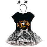 Halloween Toddler Girl 3PCS Cosplay Let's Go Ghouls T-shirt Tutu Dresses Sets with Headband Dress Up