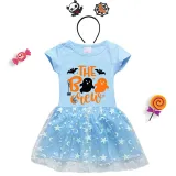 Halloween Toddler Girl 2PCS Cosplay The Boo Crew Ghosts Short Sleeve Tutu Dresses with Headband Dress Up