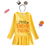 Halloween Toddler Girl 2PCS Cosplay The Boo Crew Pumpkins Long Sleeve Tutu Dresses with Headband Dress Up