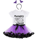 Halloween Toddler Girl 3PCS Cosplay Pumpkin Squad T-shirt Tutu Dresses Sets with Headband Dress Up
