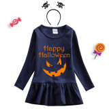 Halloween Toddler Girl 2PCS Cosplay Pumpkin Ghost Face Long Sleeve Tutu Dresses with Headband Dress Up