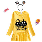 Halloween Toddler Girl 2PCS Cosplay Pumpkins Spider Web Long Sleeve Tutu Dresses with Headband Dress Up