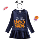 Halloween Toddler Girl 2PCS Cosplay The Boo Crew Pumpkins Long Sleeve Tutu Dresses with Headband Dress Up