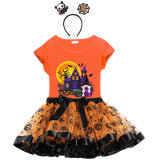 Halloween Toddler Girl 3PCS Cosplay The Castle And Witch T-shirt Tutu Dresses Sets with Headband Dress Up