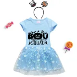 Halloween Toddler Girl 2PCS Cosplay Boo Squad Pumpkins Short Sleeve Tutu Dresses with Headband Dress Up