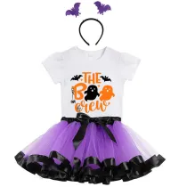 Halloween Toddler Girl 3PCS Cosplay The Boo Crew Ghosts T-shirt Tutu Dresses Sets with Headband Dress Up