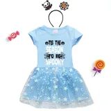 Halloween Toddler Girl 2PCS Cosplay Squad Ghouls T-shirt Short Sleeve Tutu Dresses with Headband Dress Up