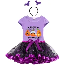 Halloween Toddler Girl 3PCS Cosplay Mummy Pumpkin T-shirt Tutu Dresses Sets with Headband Dress Up